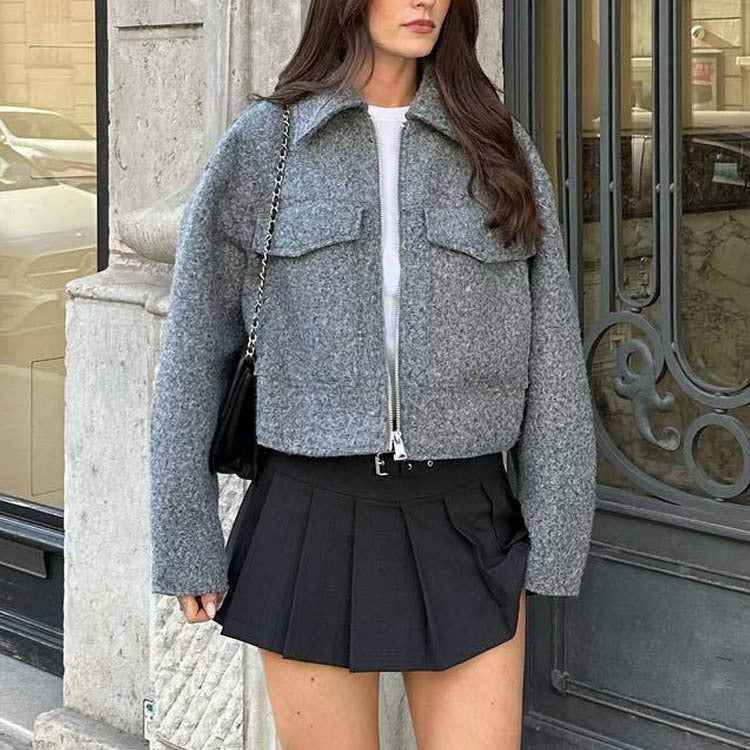 Veste Courte Laine et Cuir Perlé